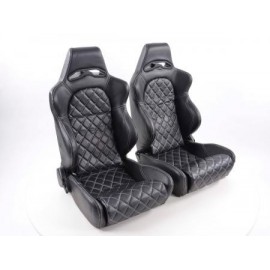 FK sport seats car half bucket seats set Las Vegas synthetic leather black seam white FKRSE011027