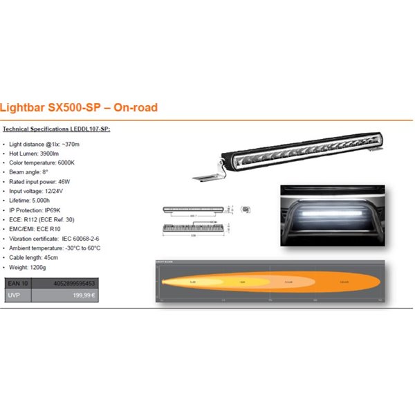 OSRAM LED LIGHTBAR SX500-SP, 46W, Ref. 30, 556mm kaugtuli