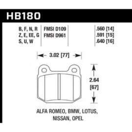 HAWK HB180U.640 brake pad set - DTC-70 type (16 mm)