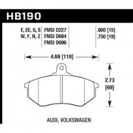 HAWK HB190E.600 brake pad set - Blue 9012 type (15 mm)