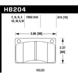 HAWK HB204S.615 brake pad set - HT-10 type (16 mm)