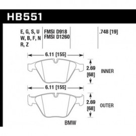 HAWK HB551S.748 brake pad set - HT-10 type (19 mm)
