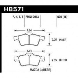 HAWK HB571E.605 brake pad set - Blue 9012 type (15 mm)