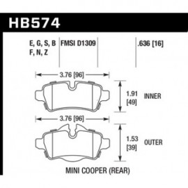 HAWK HB574G.636 brake pad set - DTC-60 type (16 mm)