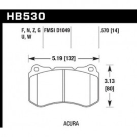HAWK HB530G.570 brake pad set - DTC-60 type (14 mm)