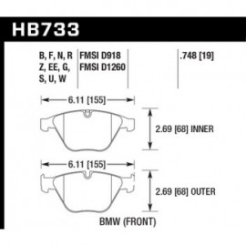 HAWK HB733N.748 brake pad set - HP Plus type