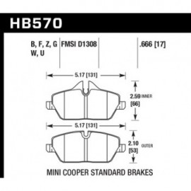 HAWK HB570B.666 brake pad set - HPS 5.0 type