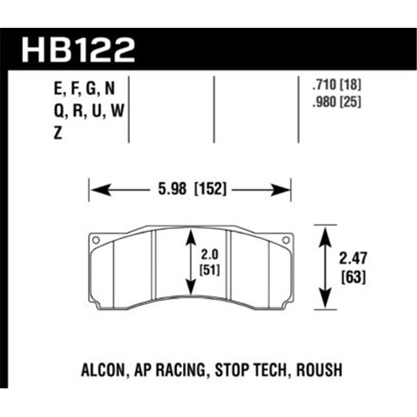 HAWK HB122U.710 brake pad set - DTC-70 type (18 mm)