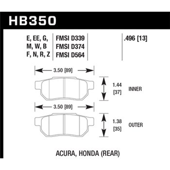 HAWK HB350M.496 brake pad set - Black type (13 mm)