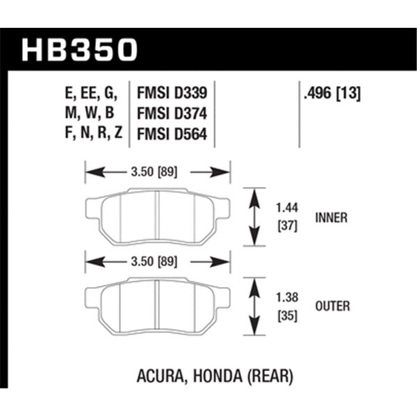 HAWK HB350M.496 brake pad set - Black type (13 mm)