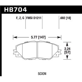 HAWK HB704G.692 brake pad set - DTC-60 type (18mm)