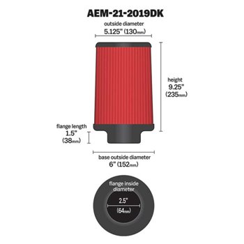 AEM 21-2019DK DRYFLOW AIR FILTER inlet 64mm