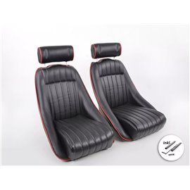 FK Oldtimersitze Car full bucket seats Set Classic 2 synthetic leather black with headrest FKRSE13067L