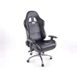 Office chair sports seat with armrest, black leather, white stitching