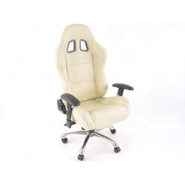 Office chair sports seat with armrest, leather beige, black seam