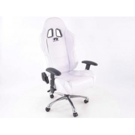 Office chair sports seat with armrest, leather, white, black seam